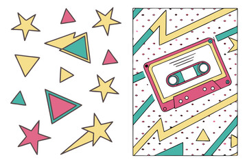 Obraz premium Colorful vector illustration of an abstract background with geometric star and arrow elements, ideal for web or business design