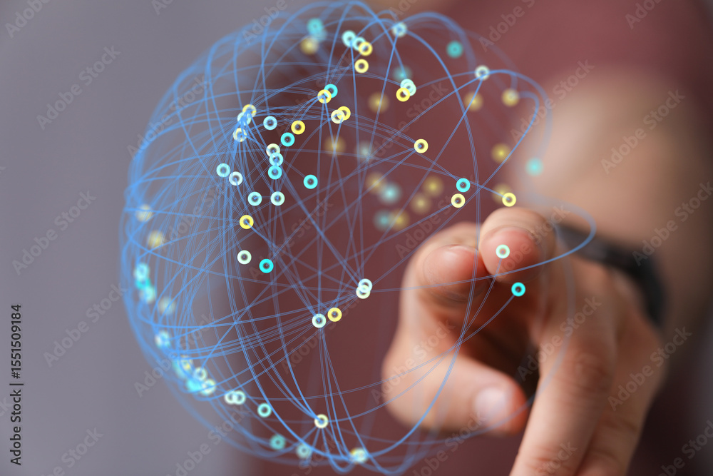 Aufkleber abstract image of a hand interacting with a digital network. ideal for technology, connection, and g