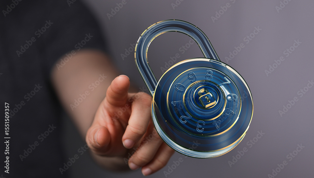 Aufkleber Secure your data.  Image of a digital lock hovering near a hand, symbolizing online security and data protection.