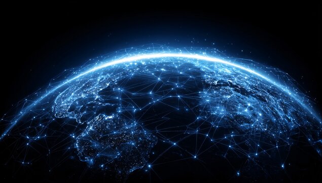 futuristic digital landscape showcasing global connectivity