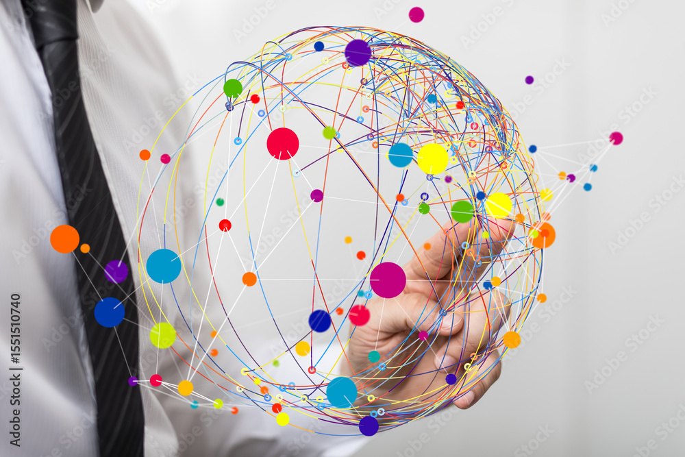 Aufkleber abstract image of a colorful network, representing global connections and business expansion.