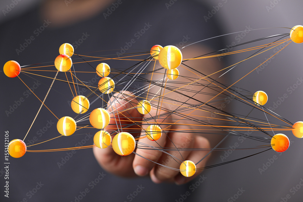 Poster Abstract image of a network connection showing interconnected nodes and lines. Perfect for technology, business, and communication concepts.