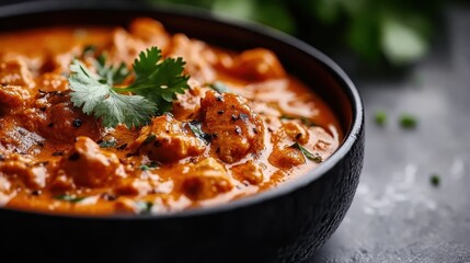 This vibrant, mouth-watering image of a creamy butter chicken curry showcases the rich flavors and aromas that define a beloved dish from Indian cuisine.