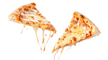 Two Melted Cheese Pizza Slices isolated on a transparent background