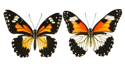 Obraz premium Two Orange Black Butterflies isolated on a transparent background
