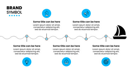 Infographic template. Boat with line and 5 steps