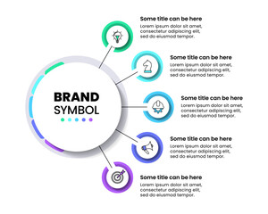 Infographic template. Circle with title and 5 connected steps