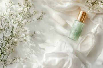 A chic skincare routine showcasing facial masks and serums in a tranquil setting beautifully styled for a modern aesthetic