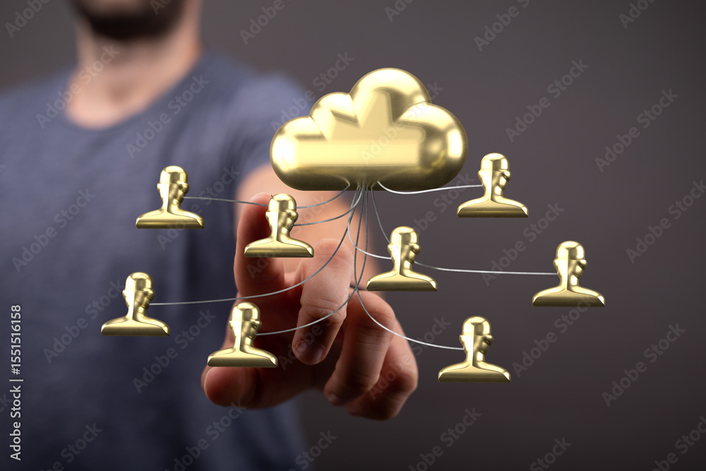 Aufkleber Secure cloud technology connecting users.  Efficient data sharing and collaboration platform.
