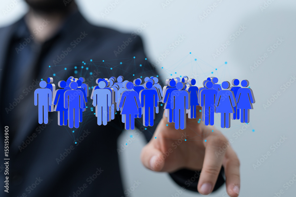 Poster image depicts a hand interacting with a network of digital people, symbolizing global connections an