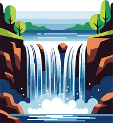 Cartoon Waterfall Background Wallpaper | Fun and Colorful Waterfall Scene for Kids, Student Notebooks, Educational Designs, School Projects, and Nature-Themed Illustrations in Cartoon Style