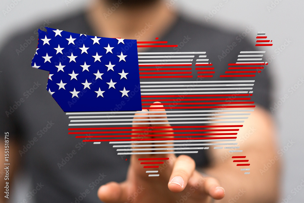 Poster abstract digital image of the usa map with an american flag design. perfect for patriotic themes.