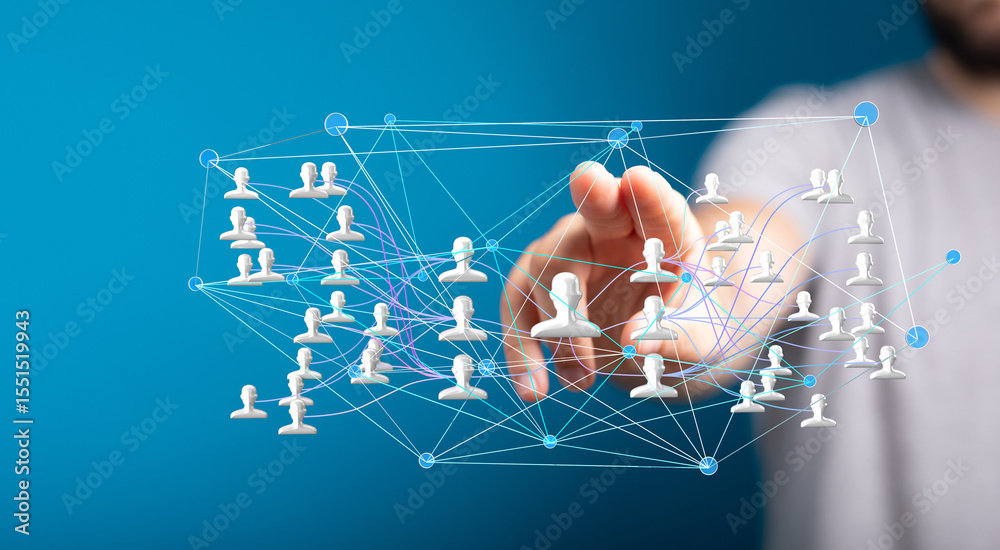 Poster image depicts a digital network of interconnected people, symbolizing global communication and socia
