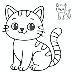 Cute Sitting Cartoon Cat – Black and White Line Art Coloring Page for Kids