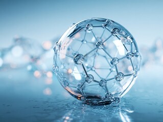 A magnified photograph of the transparent spherical molecular structure of glossy skin care. Generative AI
