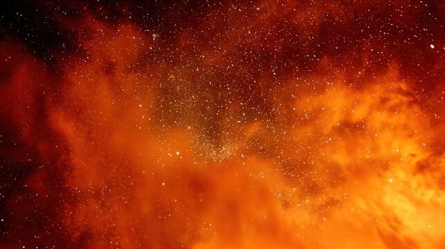 Celestial Fire: vibrant nebula filled with stars shines in fiery orange glow