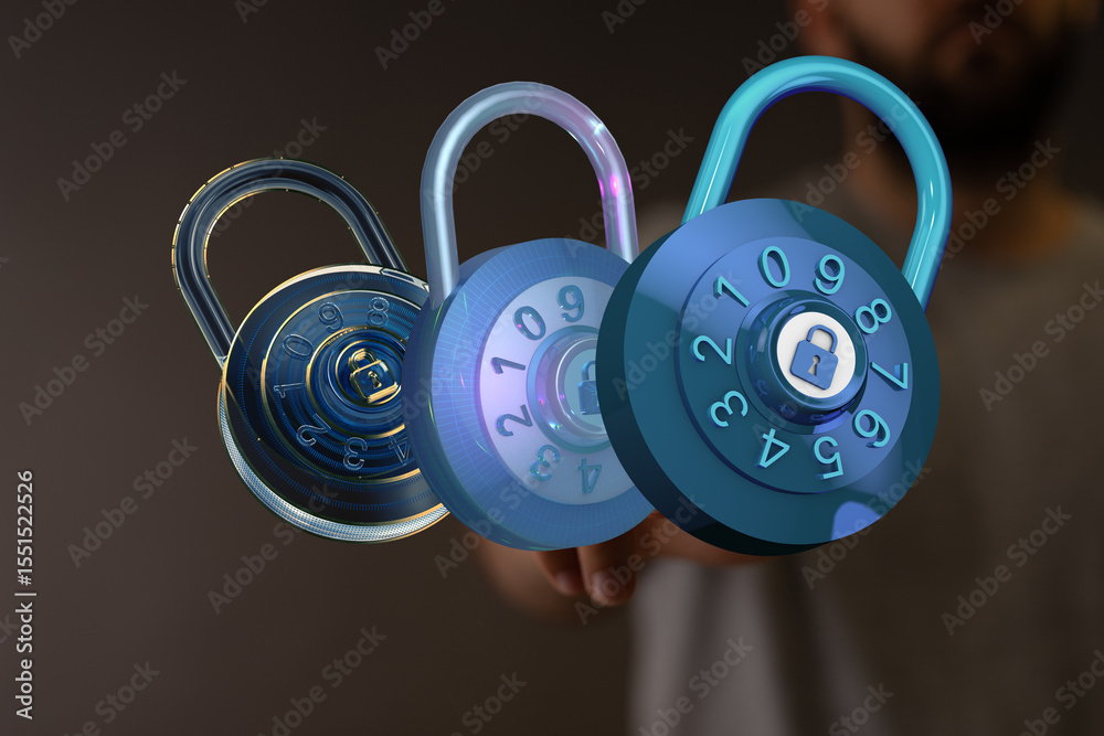 Poster High-quality image of three combination locks, symbolizing data protection and online security.