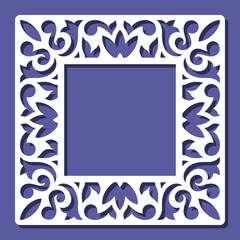 Frame with floral pattern. Border for mirror, photo, painting with lace floral ornament. Template for plotter laser cutting of paper, fretwork, wood carving, metal engraving, cnc. Vector illustration.