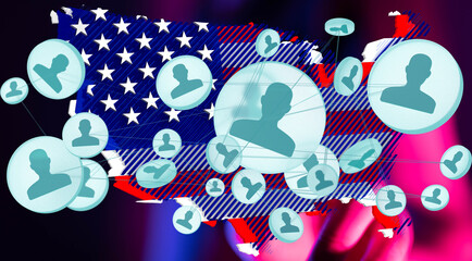 Illustrative image of social media network connections across the United States. Ideal for articles...