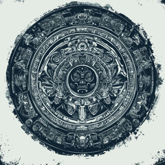 Tattoo and t-shirt designs often draw upon the rich cultural heritage of Mexican Mesoamerican monoliths, including the Aztec sun stone and the Mayan calendar, which feature intricate ancient