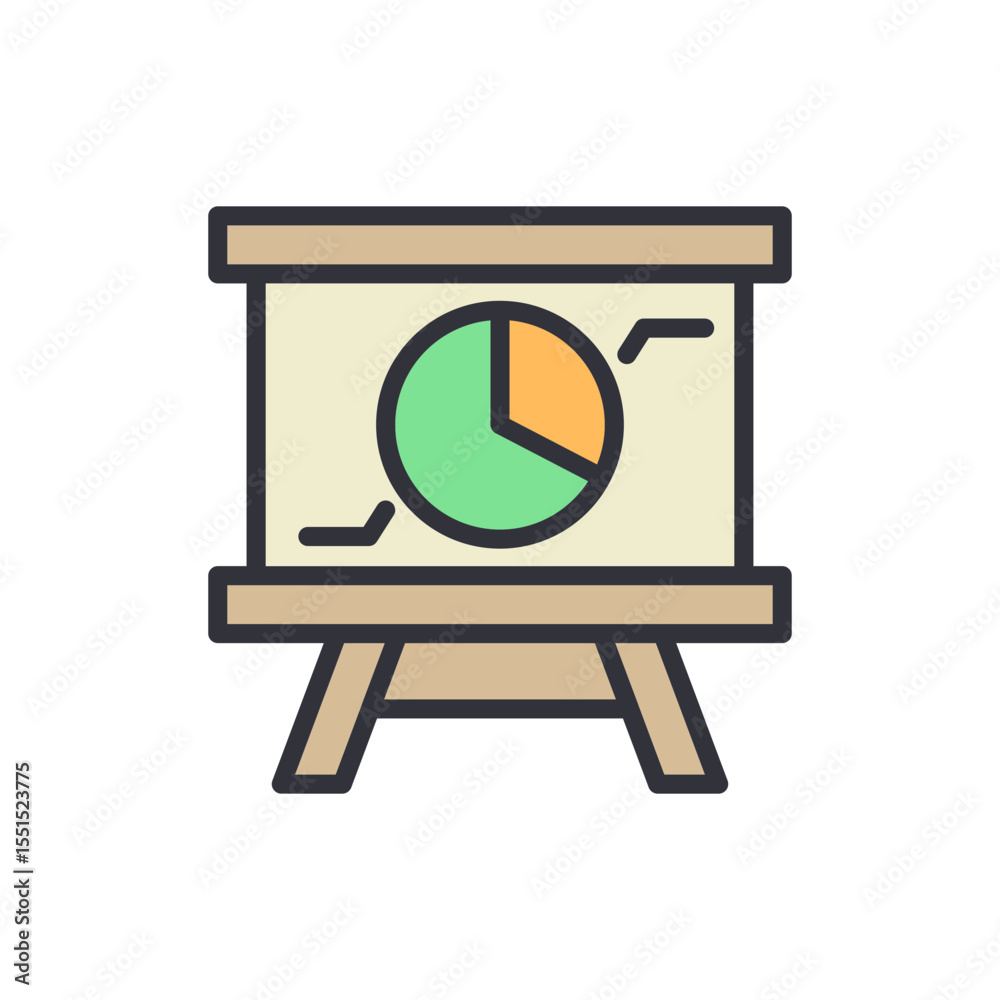 Poster presentation board showing a pie chart with data analysis graphics