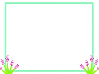 Simple floral frame with light green border and pink flower decorations in the bottom corners. Ideal for invitations, greeting cards, or spring-themed designs.
