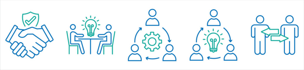 Business Collaboration and Teamwork Icons – Innovation, Partnership, and Workflow