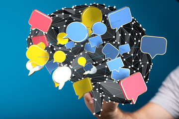 Abstract image of a brain with interconnected speech bubbles, symbolizing communication and...