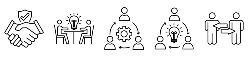 Business Collaboration and Teamwork Icons – Innovation, Partnership, and Workflow