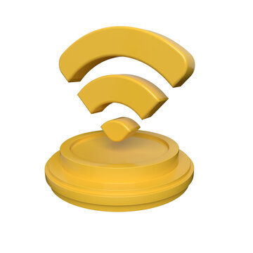 Golden wi fi symbol on a pedestal against a black background