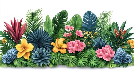 Hyper realistic 3d render Vibrant Tropical Floral Arrangement: Lush Paradise Border AI Generative