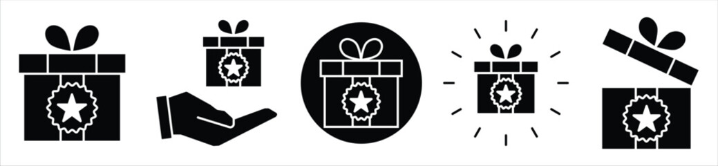 Gift Box with Award Badge Icons – Reward, Loyalty, and Recognition Concept