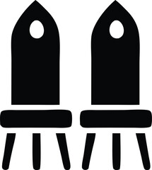 Two minimalist black icons of chairs with rounded tops and oval cutouts isolated on a white background