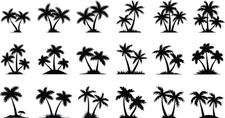 Palm tree silhouettes collection, Tropical island beach vector art design