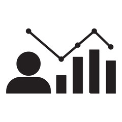 Black Icon of Person with Declining Graph and Bars on White