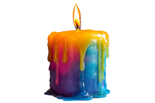 Birthday candle with drip wax isolated on white background