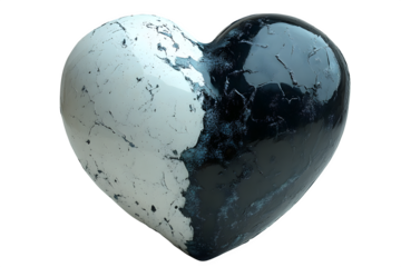 Black and white heart isolated on white background, contrast design