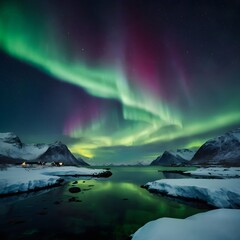 Naklejka premium northern lights in the mountains