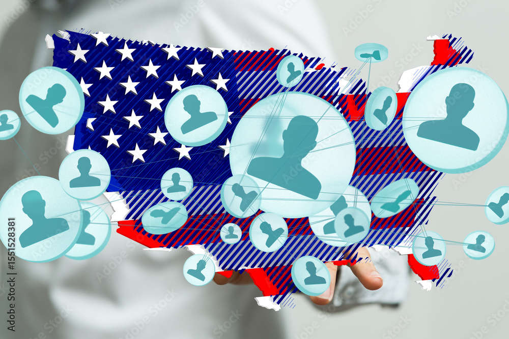 Poster visual representation of social network connections across the united states. ideal for social media