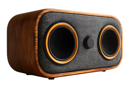 Bluetooth speaker with fabric covering isolated on white background