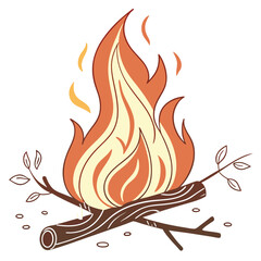 Vector art of stylized illustration of a campfire with flames and logs, isolated on white background