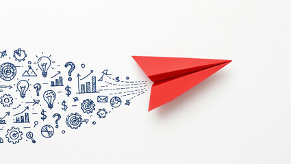 Red Paper Airplane Taking Flight Business Strategy and Innovation Concept
