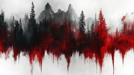 Hyper realistic 3d render Crimson Forest: A Dramatic Abstract Landscape Painting AI Generative