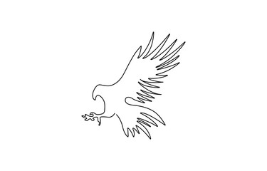 Obraz premium Bird of prey flying in continuous line art drawing style. Eagle in flight black linear design, Flying eagle simple line art illustration. Continuous one line draw.