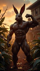 Muscular Rabbit at Sunset