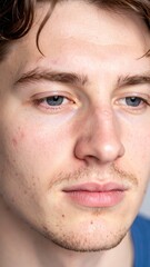 Obraz premium Young Man Portrait with Closeup Face, Blue Eyes, and Studio.