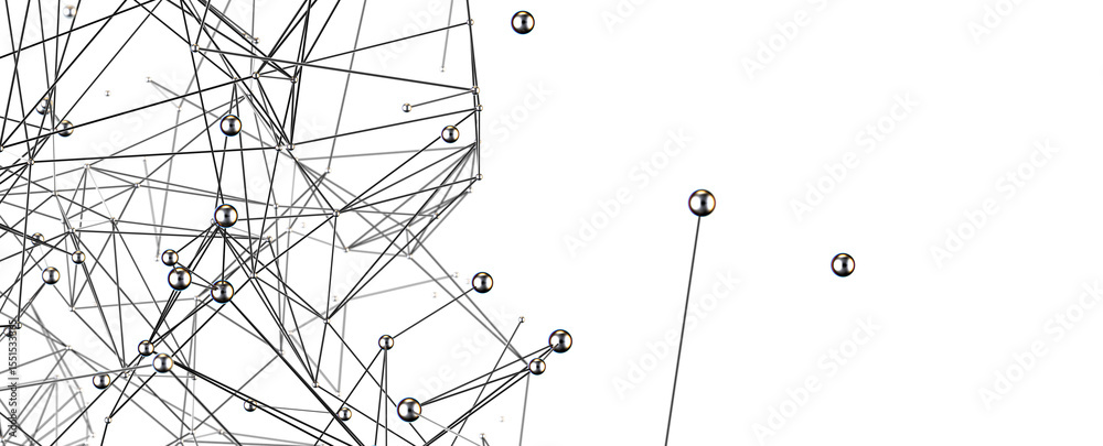 Poster 3D rendering of a complex network.  Ideal for tech, data, and connection concepts.
