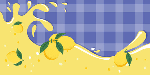 Background concept of lemonade, splashes of lemonade on the background in a cage. Vector EPS10