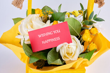 The conceptual phrase WISHING YOU HAPPINESS. The concept of good mood and pastime