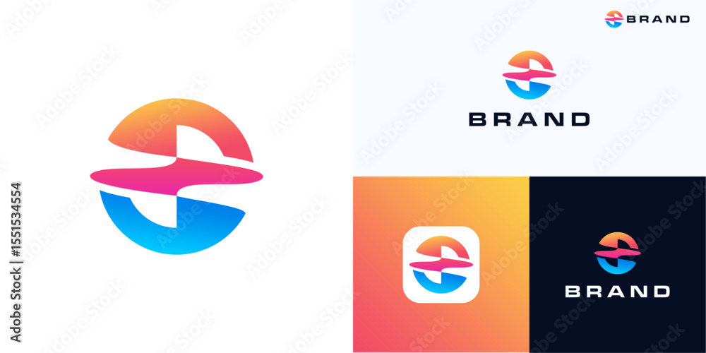 Wall mural modern circle colorful gradient logo icon design vector illustration, unique symbol minimalist abstr